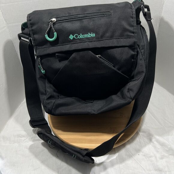 Columbia Outfitter Unisex Messenger Cross Body Diaper Bag Black Changing Pad - Picture 1 of 11